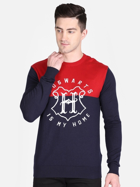 

Free Authority Men Red & Navy Blue Harry Potter Printed Pure Cotton Sweater
