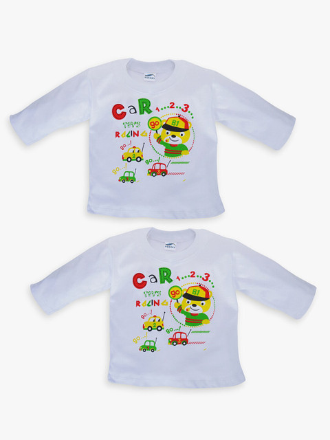 

POKORY Unisex Kids White Typography 2 Printed Applique Running T-shirt