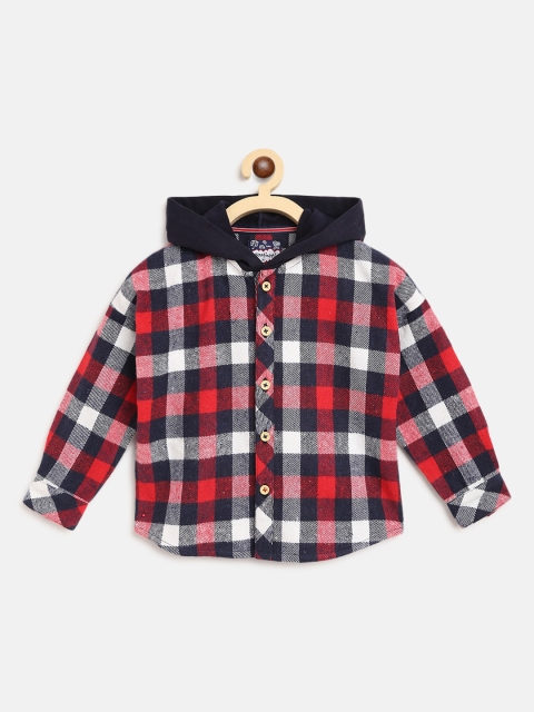 

Nauti Nati Boys Red & White Checked Twill Weave Hooded Cotton Casual Shirt