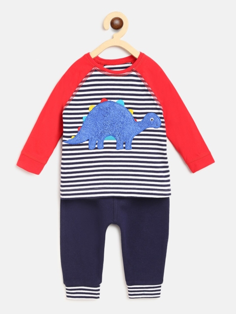 

Nauti Nati Boys Cotton Navy Blue & Red Striped T-shirt with Pyjamas
