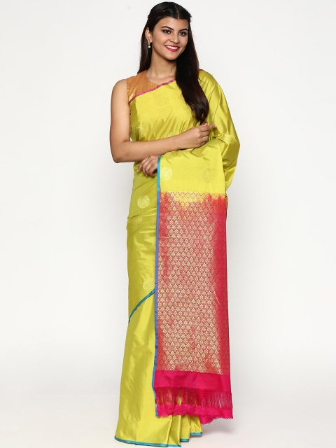

Sudarshan Silks Green & Pink Woven Design Zari Silk Blend Kanjeevaram Saree