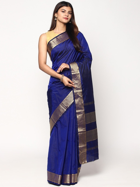 

Sudarshan Silks Blue & Gold-Toned Zari Pure Silk Kanjeevaram Saree