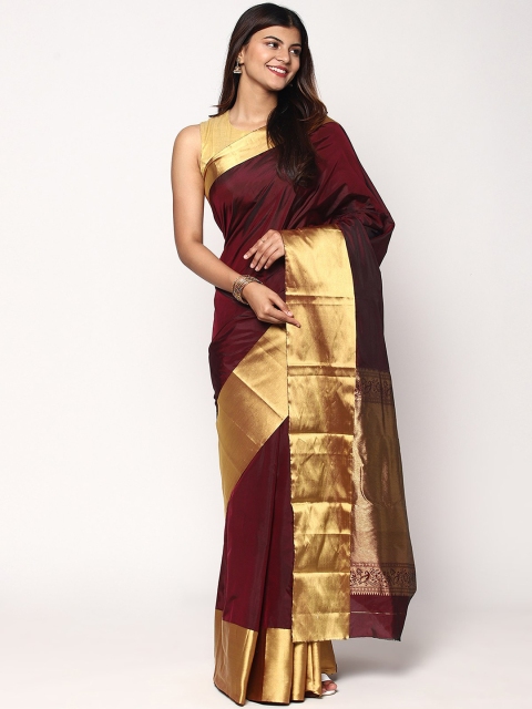 

Sudarshan Silks Maroon & Gold-Coloured Zari Pure Kadial Silk Kanjeevaram Saree