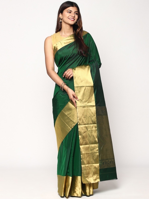 

Sudarshan Silks Green & Gold-Coloured Zari Kadial Pure Silk Kanjeevaram Saree