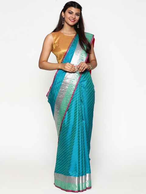 

Sudarshan Silks Blue & Pink Woven Design Zari Silk Blend Kanjeevaram Saree