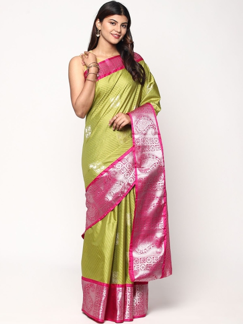 

Sudarshan Silks Green & Pink Woven Design Zari Silk Blend Kanjeevaram Saree