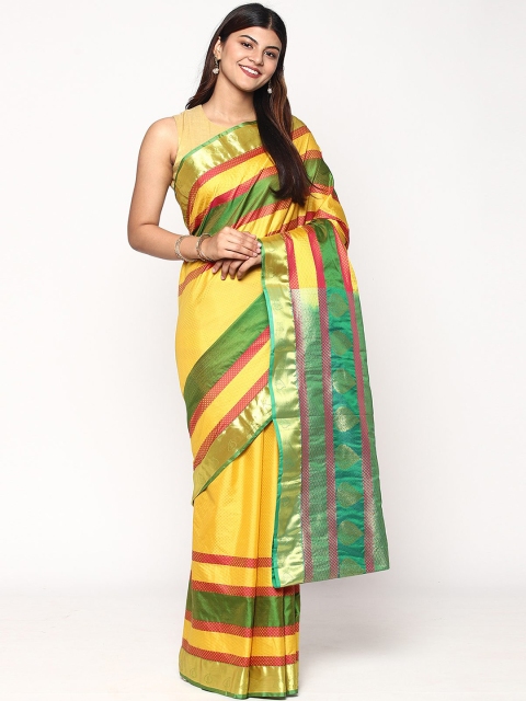 

Sudarshan Silks Yellow & Green Woven Design Zari Silk Blend Kanjeevaram Saree