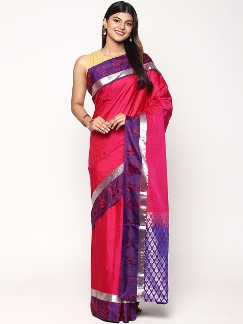 

Sudarshan Silks Pink & Blue Woven Design Zari Silk Blend Kanjeevaram Saree