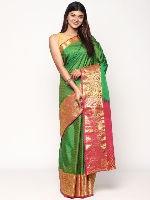 

Sudarshan Silks Green & Pink Woven Design Zari Silk Blend Kanjeevaram Saree