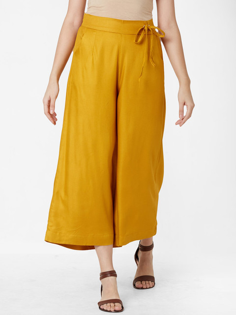 

ZOLA Women Mustard Yellow Pleated Culottes Trousers