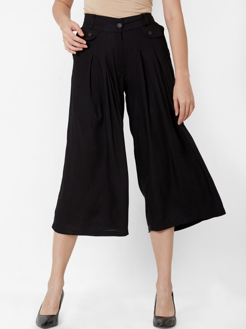 

ZOLA Women Black Pleated Culottes Trousers