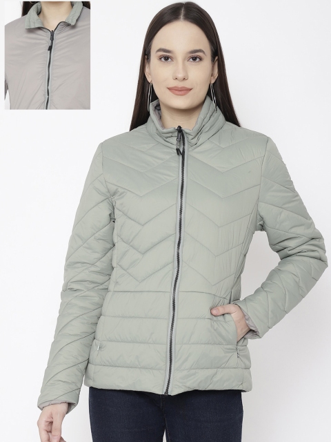 

LURE URBAN Women Green & Grey Solid Reversible Quilted Jacket