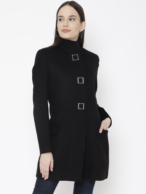 

LURE URBAN Women Black Solid Woolen Trench Coat