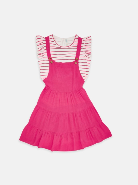 

Pantaloons Junior Girls Fuchsia Pink Pinafore Dress with Top