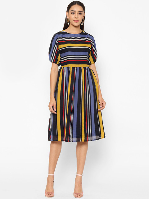 

HOUSE OF KKARMA Multicoloured Striped Georgette Dress, Multi