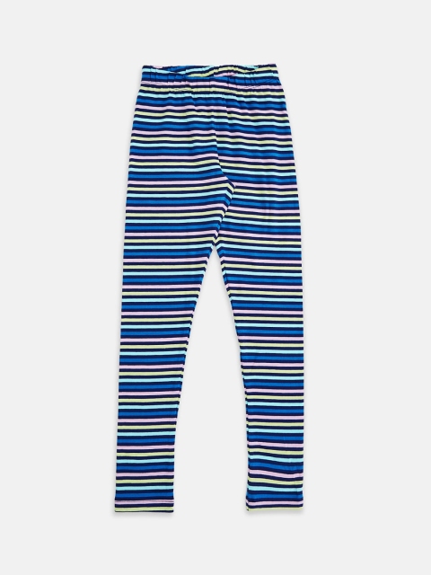 

Pantaloons Junior Girls Navy Blue & Yellow Striped Ankle Length Leggings