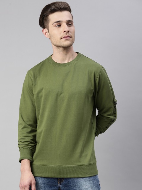 

Breakbounce Men Olive Green Solid Sweatshirt