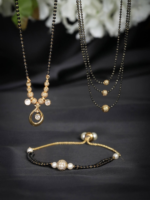 

Priyaasi Rose Gold-Plated White & Black AD-Studded & Beaded Mangalsutra
