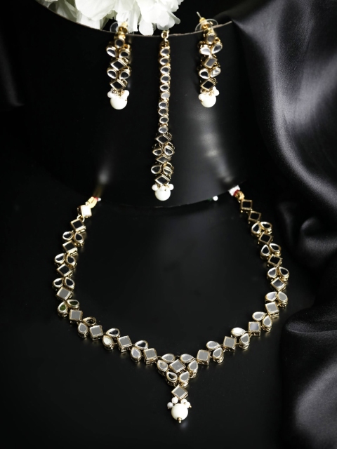 

Priyaasi White Silver-Plated Studded Jewellery Set