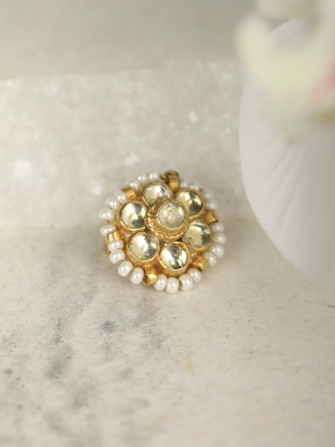 

Priyaasi Gold-Plated White Emerald-Studded & Pearl Beaded Nose Pin