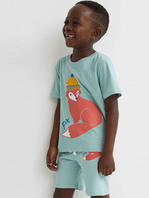 

H&M Boys Turquoise Blue Printed Jersey Shorts