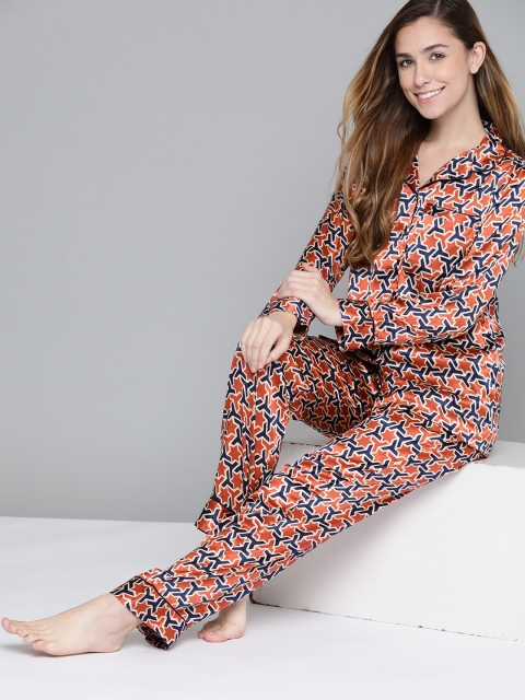 

HERE&NOW Women Pink & Blue Printed Night suit