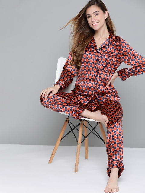 

HERE&NOW Women Pink & Blue Printed Night suit