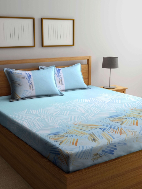 

KLOTTHE Blue & Orange Printed Pure Cotton 210 TC King Bedsheet with 2 Pillow Covers