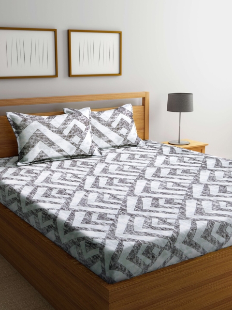 

KLOTTHE Grey Geometric 210 TC King Bedsheet with 2 Pillow Covers