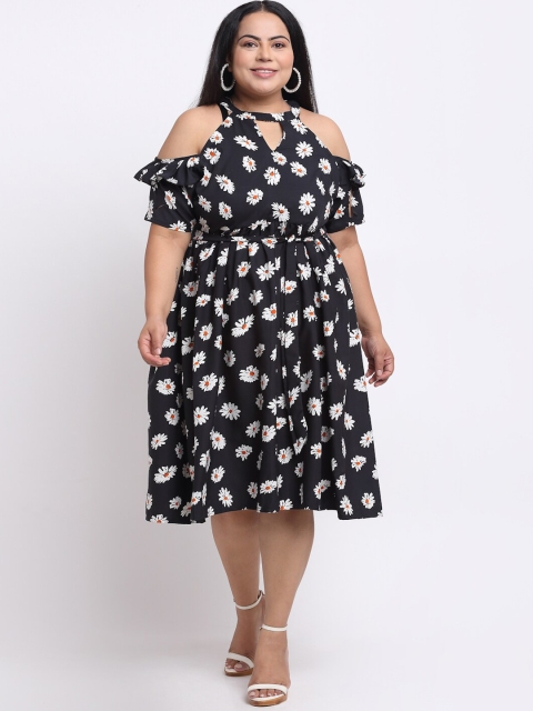 

sindrellastorie Black Floral Crepe A-Line Dress