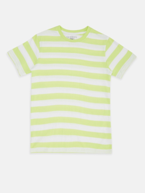 

Pantaloons Junior Boys Green & White Cotton Striped T-shirt