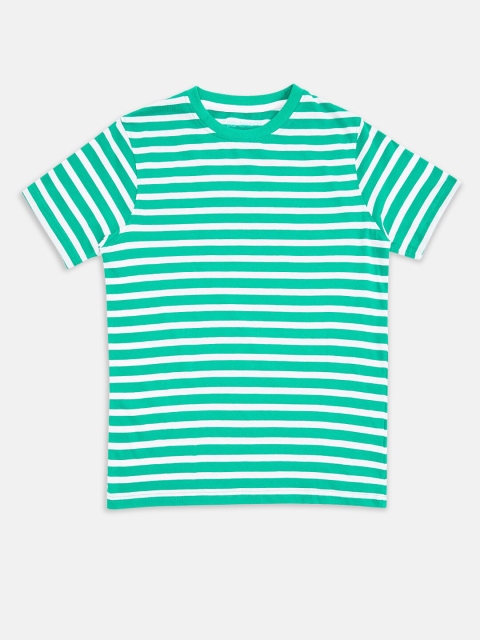 

Pantaloons Junior Boys Green & White Striped Cotton T-shirt