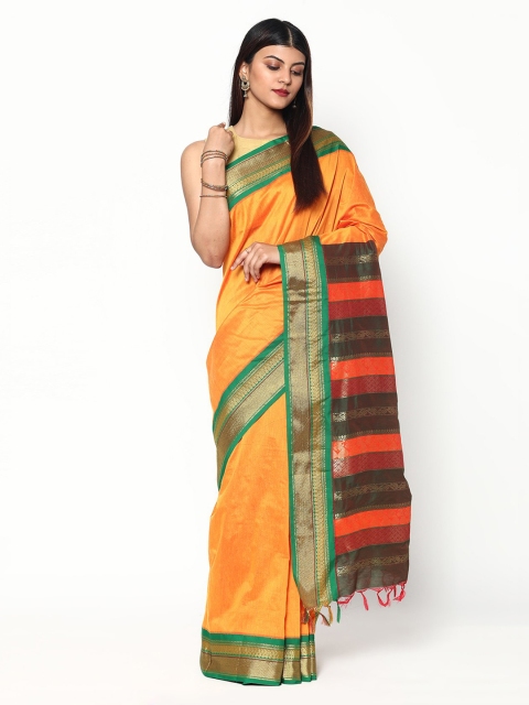 

Sudarshan Silks Yellow & Green Woven Design Zari Silk Cotton Saree