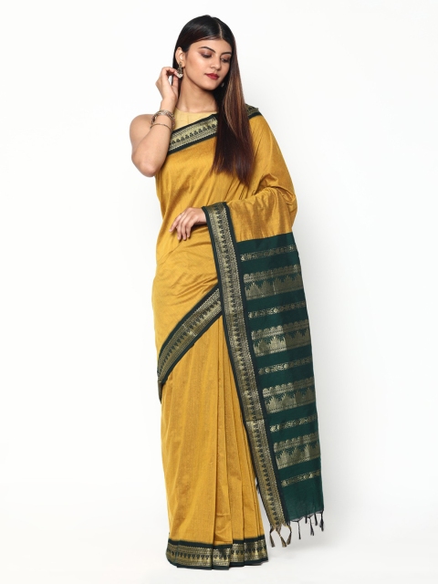 

Sudarshan Silks Yellow & Green Woven Design Zari Silk Cotton Saree