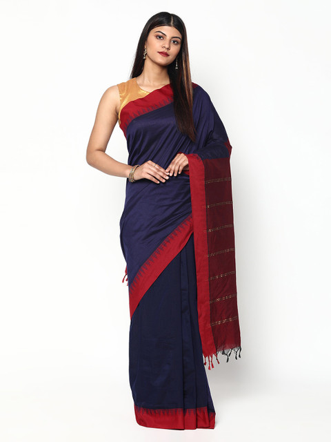 

Sudarshan Silks Blue & Red Zari Silk Cotton Saree