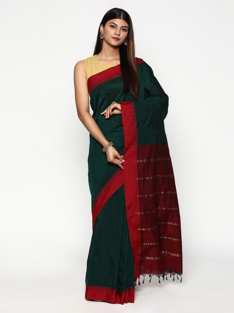 

Sudarshan Silks Green & Maroon Zari Silk Cotton Saree