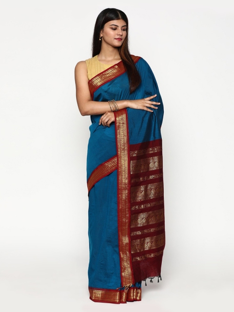

Sudarshan Silks Blue & Maroon Zari Silk Cotton Saree