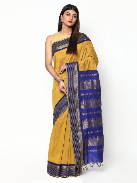 

Sudarshan Silks Yellow & Blue Zari Silk Cotton Saree