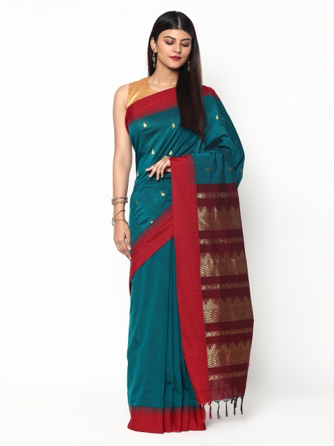 

Sudarshan Silks Blue & Maroon Woven Design Zari Silk Cotton Saree