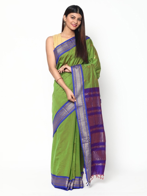 

Sudarshan Silks Green & Blue Zari Silk Cotton Saree