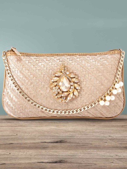 

Peora Brown Embellished Wedding Handmade Evening Purse Clutch