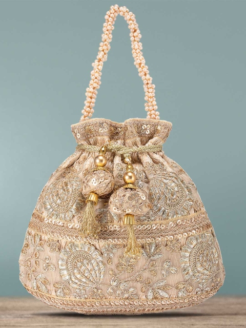 

Peora Gold-Toned & Cream-Coloured Embellished Potli Clutch