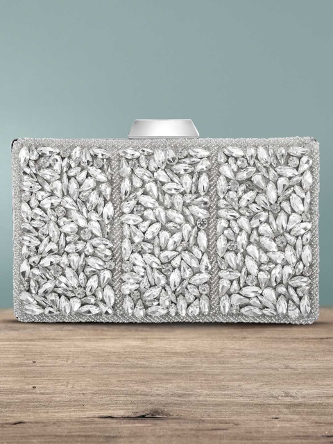 

Peora Silver-Toned Textured Purse Clutch