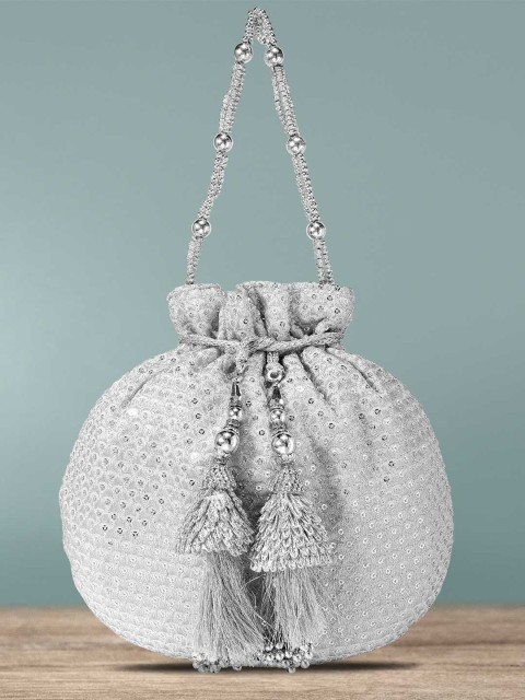 

Peora Silver-Toned Embellished Potli Clutch