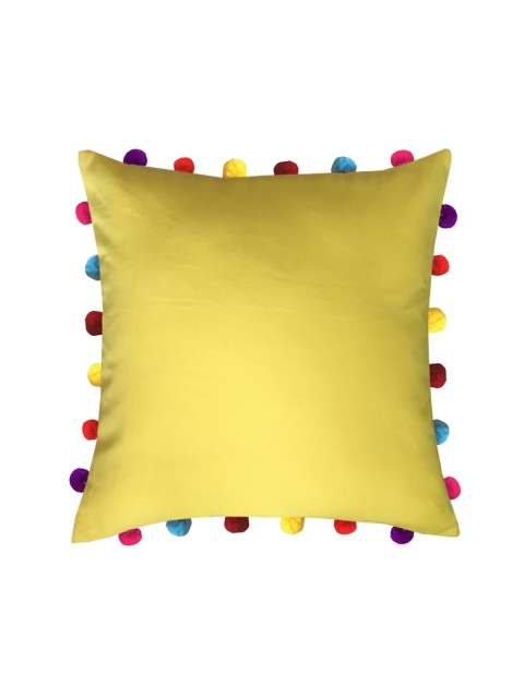 

Lushomes Yellow & Red Square Cushion Covers with Colorful Pom poms