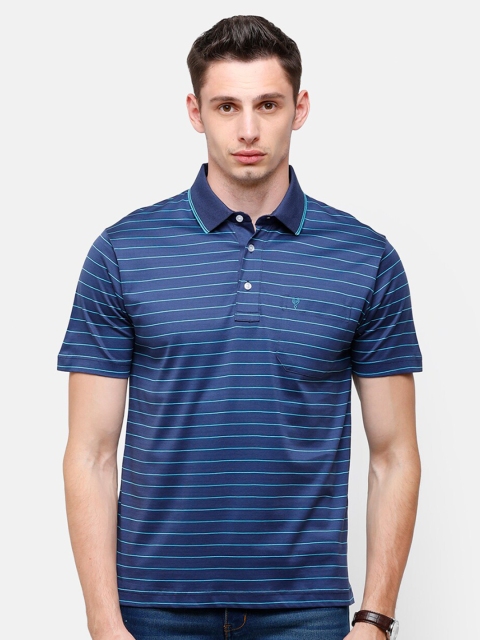 

Classic Polo Men Blue Striped Polo Collar Pockets T-shirt