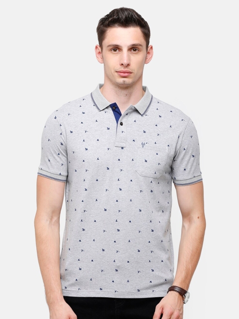 

Classic Polo Men Grey Printed Polo Collar Applique Slim Fit T-shirt