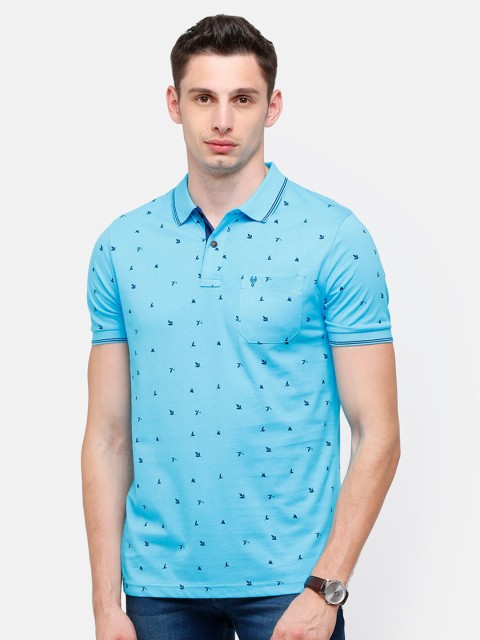 

Classic Polo Men Turquoise Blue Printed Polo Collar Slim Fit T-shirt