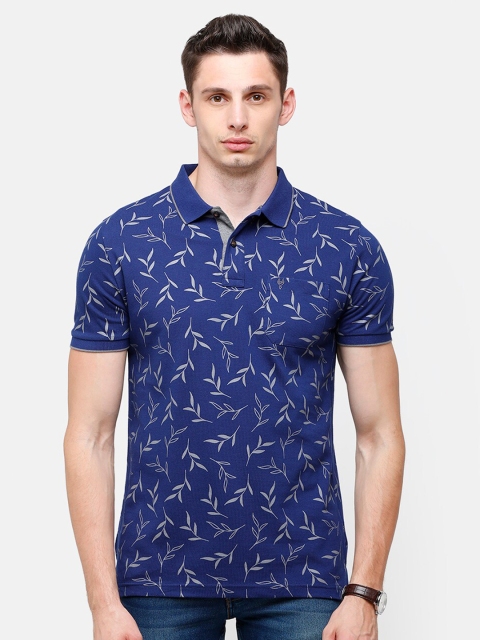 

Classic Polo Men Blue Printed Polo Collar Pockets Slim Fit T-shirt