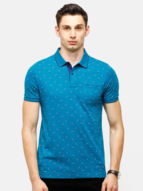 

Classic Polo Men Blue Printed Polo Collar Slim Fit T-shirt